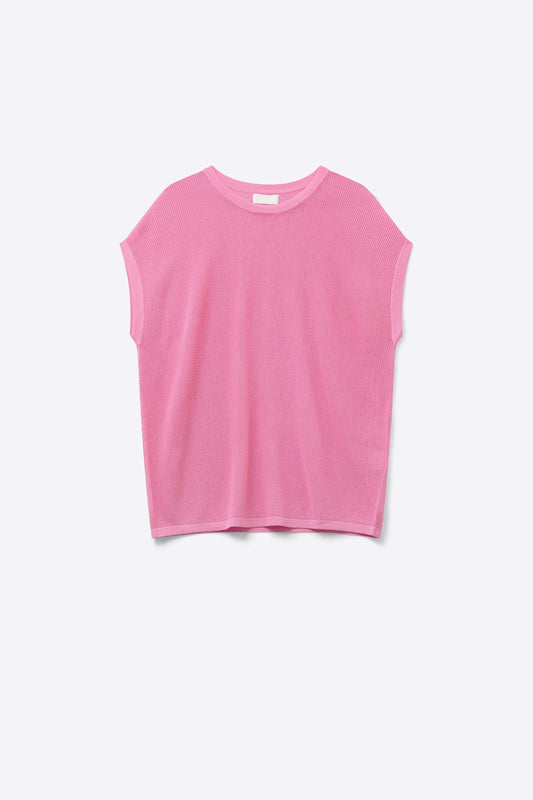 Q2 suéter de punto de rejilla color fucsia