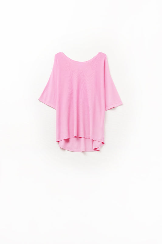 Q2 Sueter oversize fucsia con mangas hasta el codo