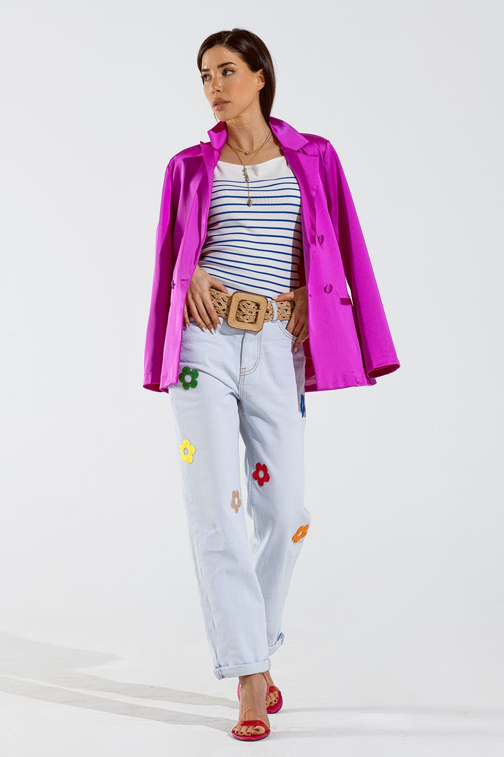 Top blanco con rayas azules y tirantes finos Q2