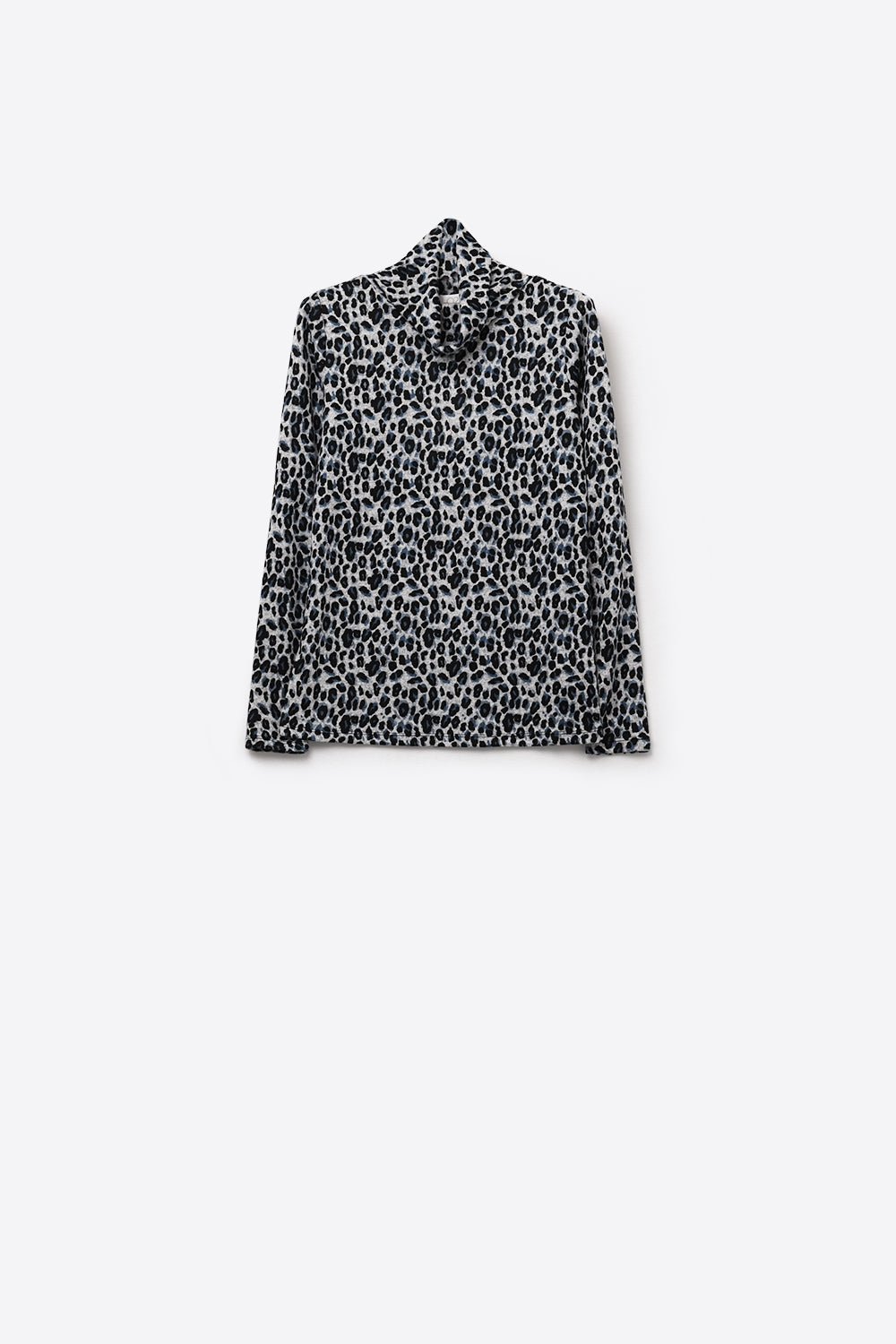 Top de cuello alto y manga larga con estampado de leopardo gris Q2