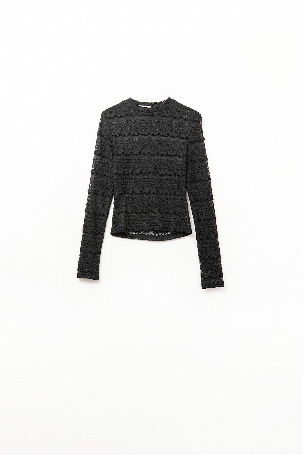Q2 Top de Encaje Floral con Cuello Redondo en Negro