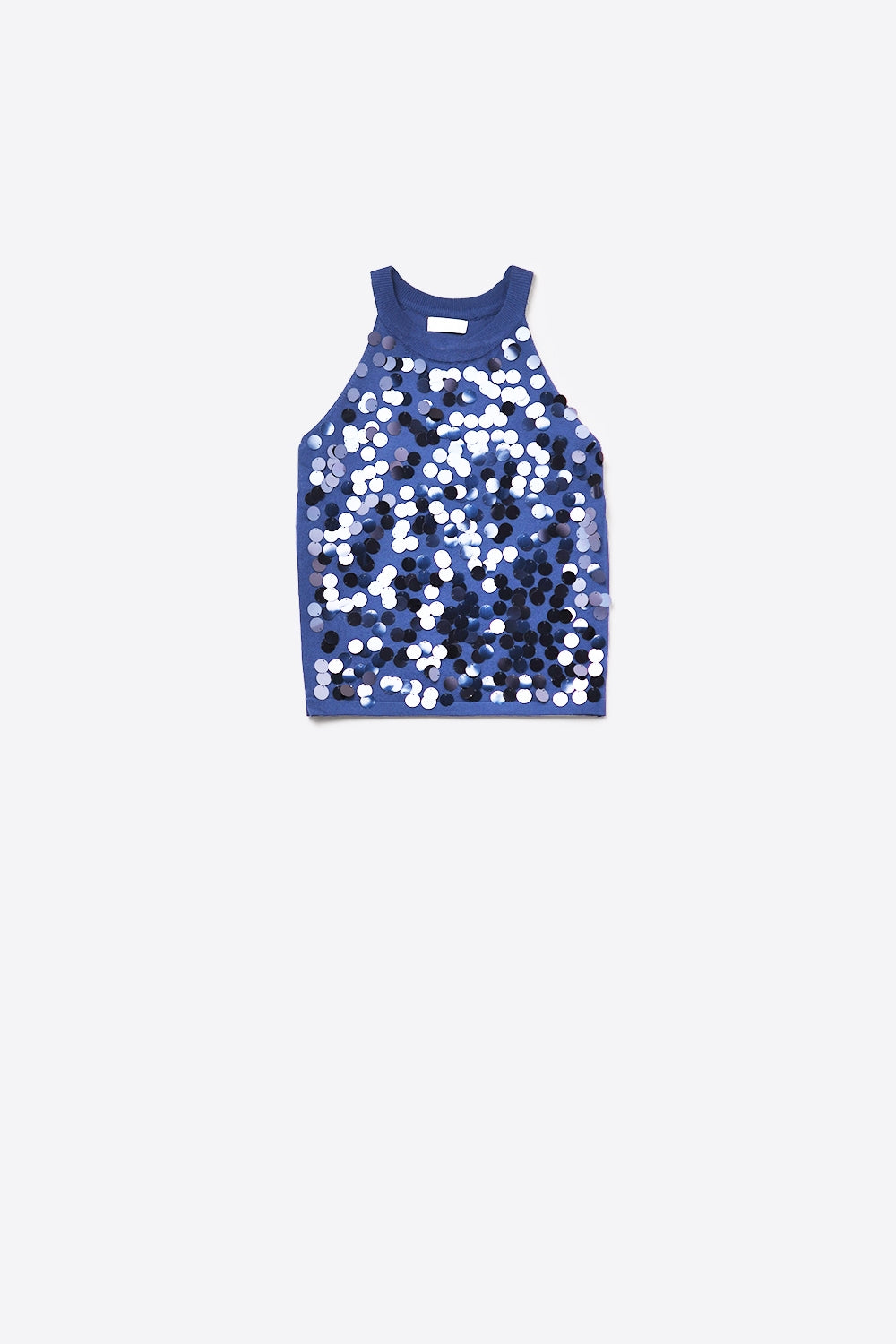 Q2 Top de punto azul marino con detalle de lentejuelas