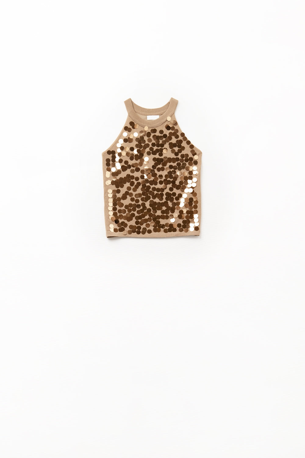 Q2 Top de punto camel con detalle de lentejuelas