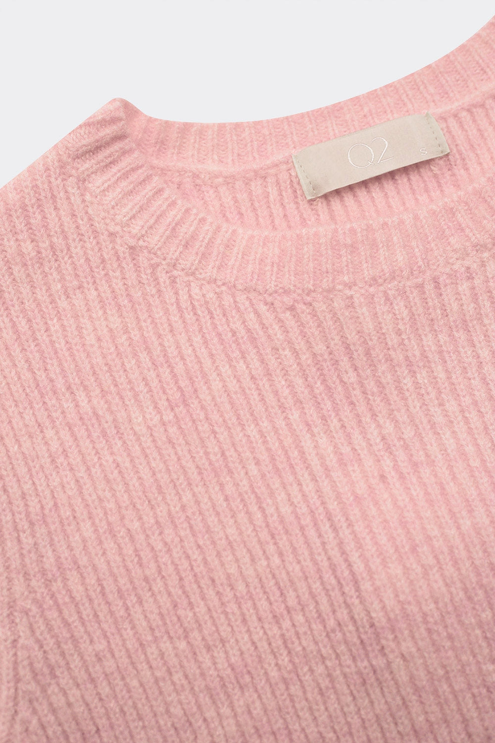 Top en canalé de manga corta en rosa Q2