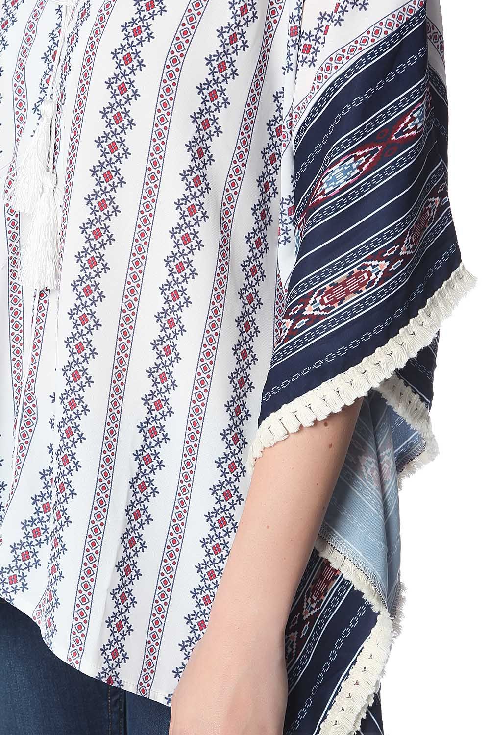 Top extragrande estilo poncho con estampado tribal marino Q2