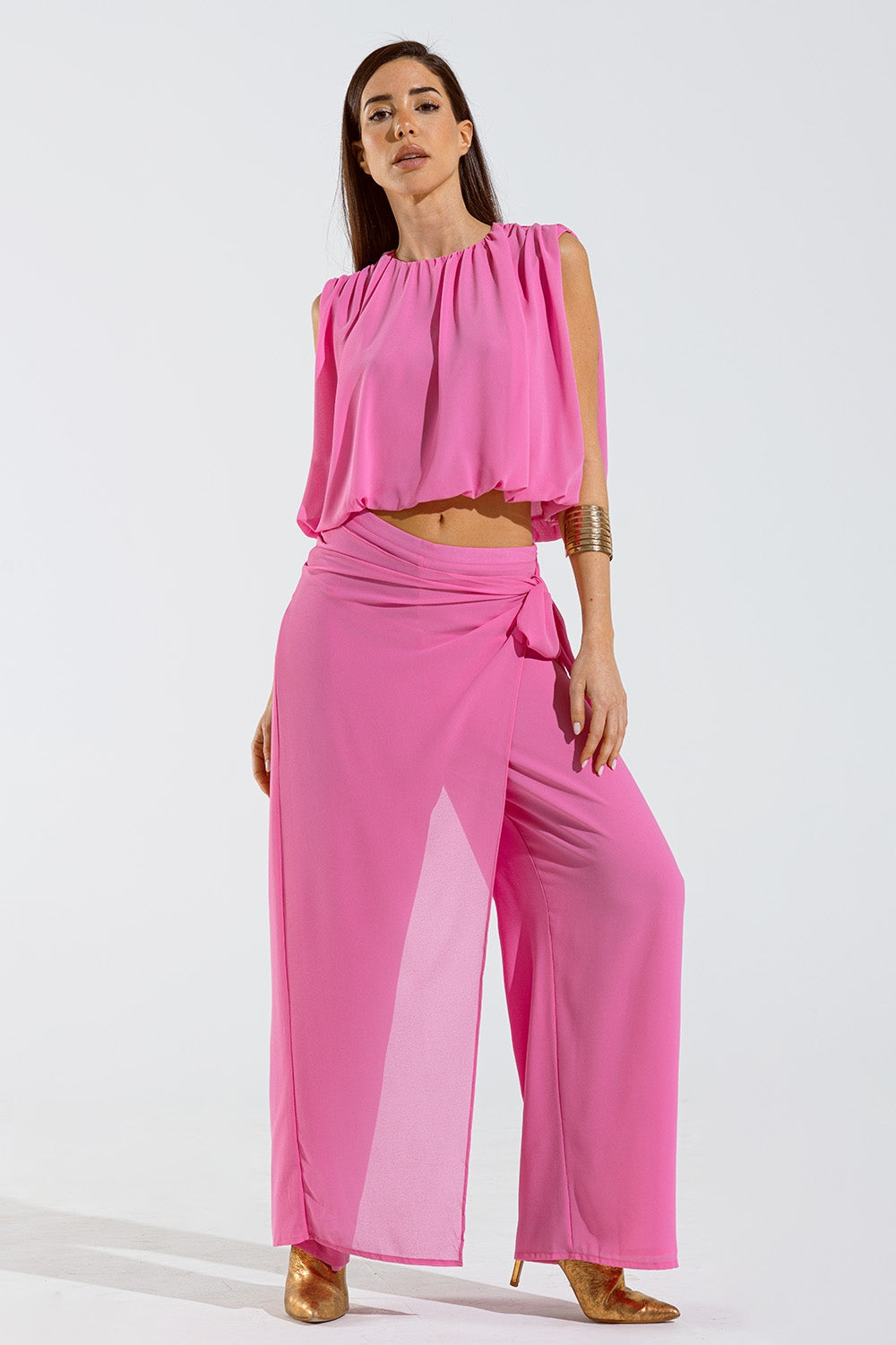 Top rosa con diseño fruncido Q2