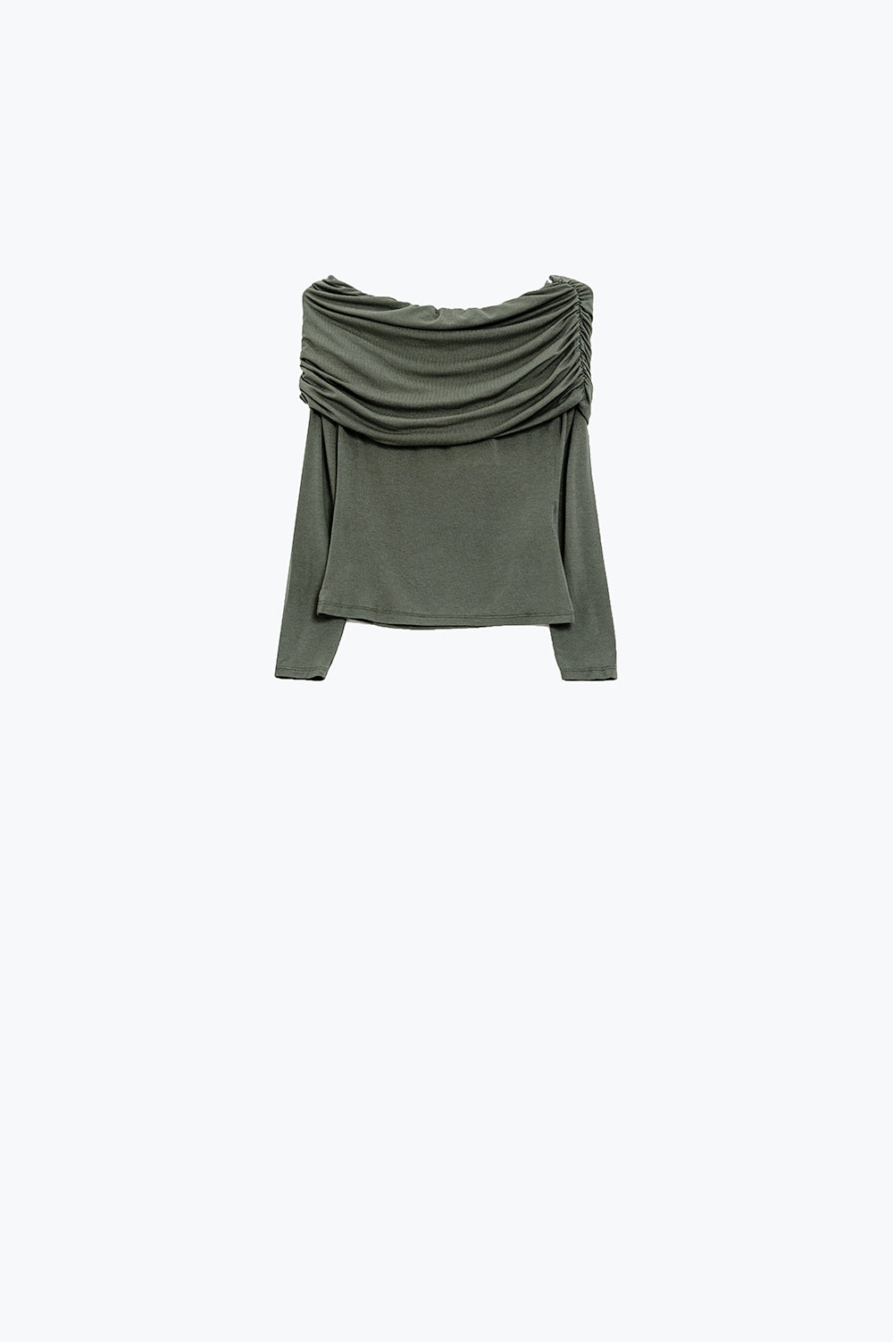 Top sin hombros Bodycon Verde khaki Q2