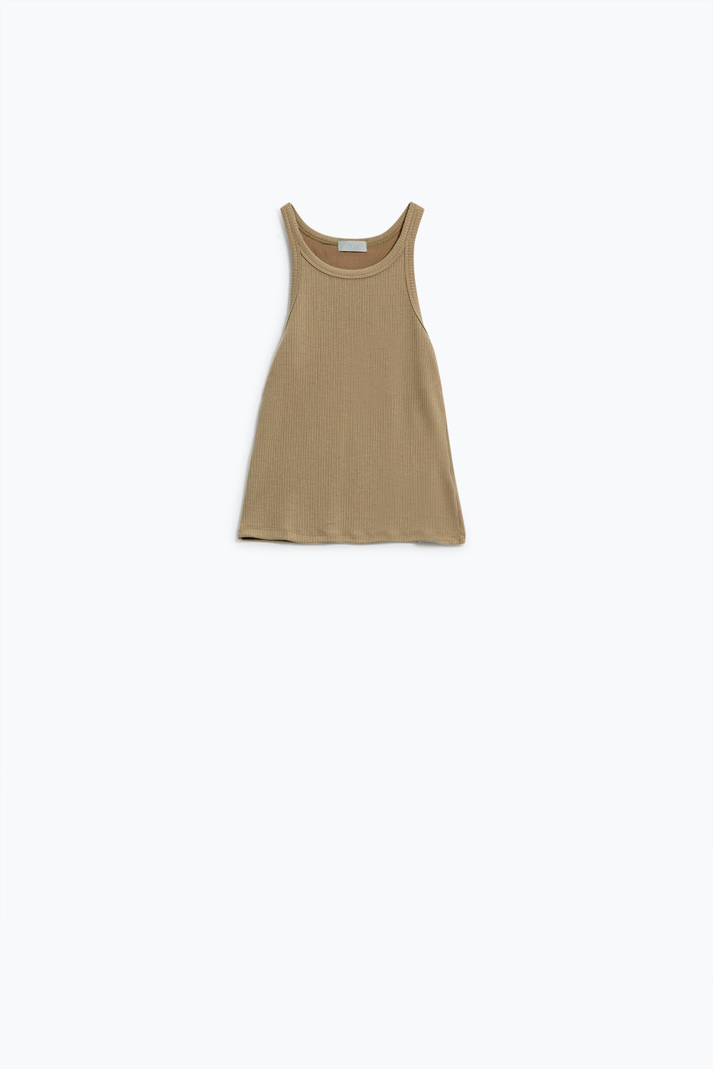 Top sin mangas beige con detalles de canalé Q2