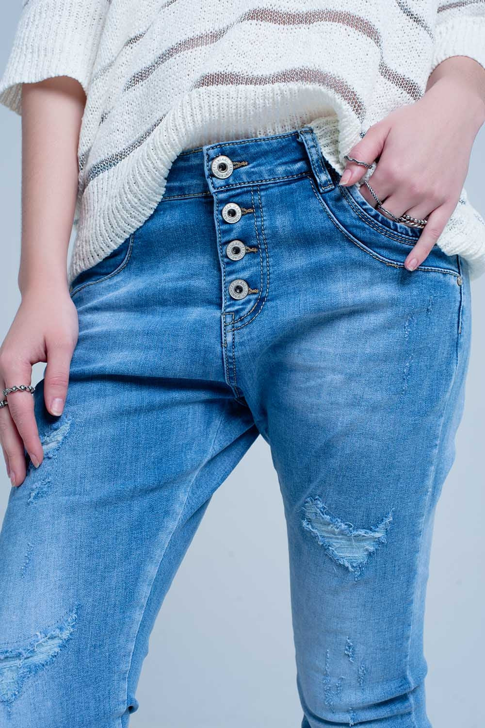 Vaquero azul lavado rasgado boyfriend Q2