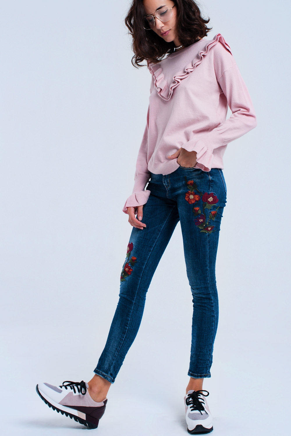 Vaquero skinny con flores Q2
