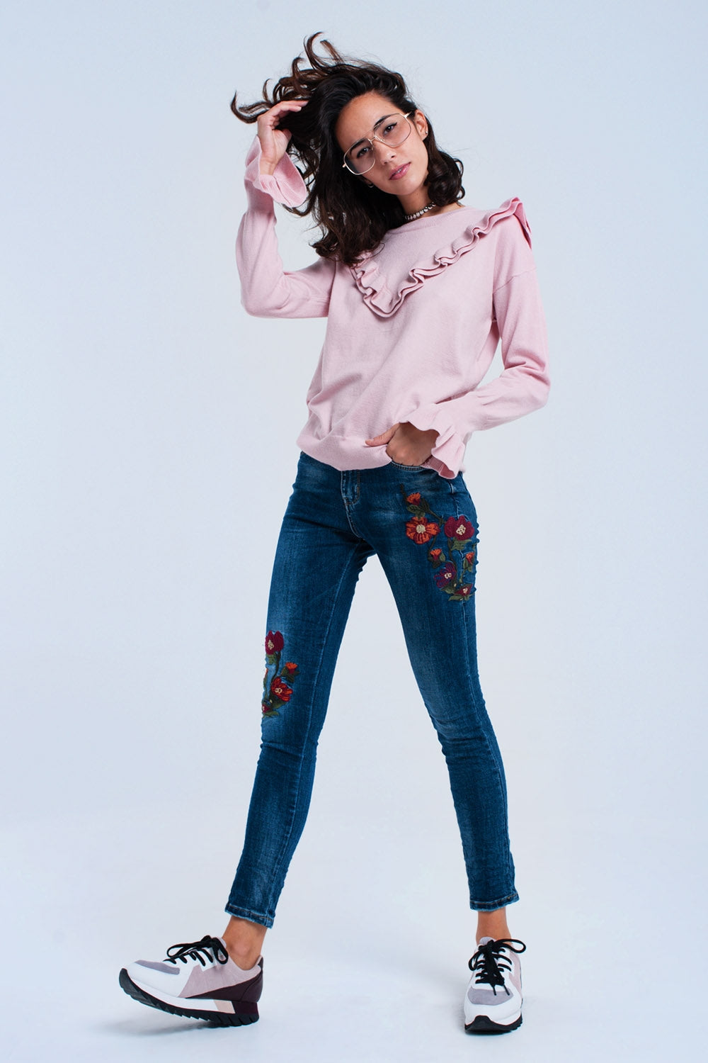 Vaquero skinny con flores Q2