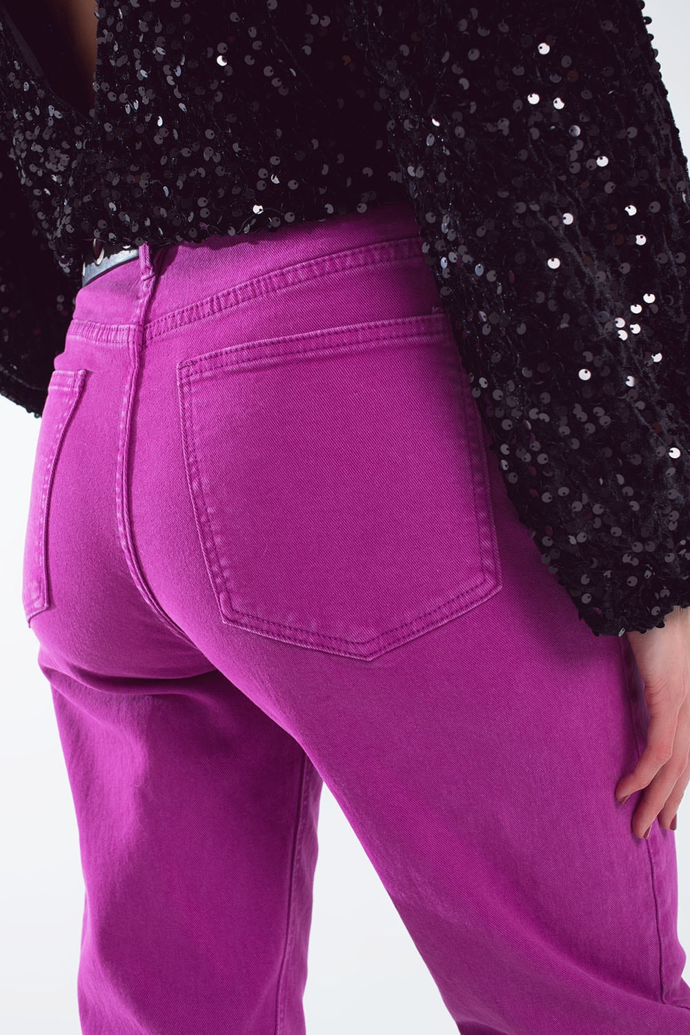 Vaquero slouchy de algodón de talle medio en magenta Q2