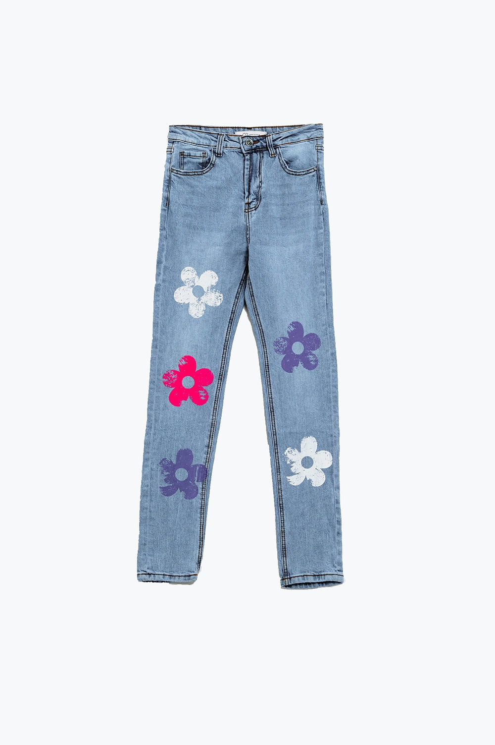 Vaqueros 5 bolsillos skinny con detalle de flores Q2