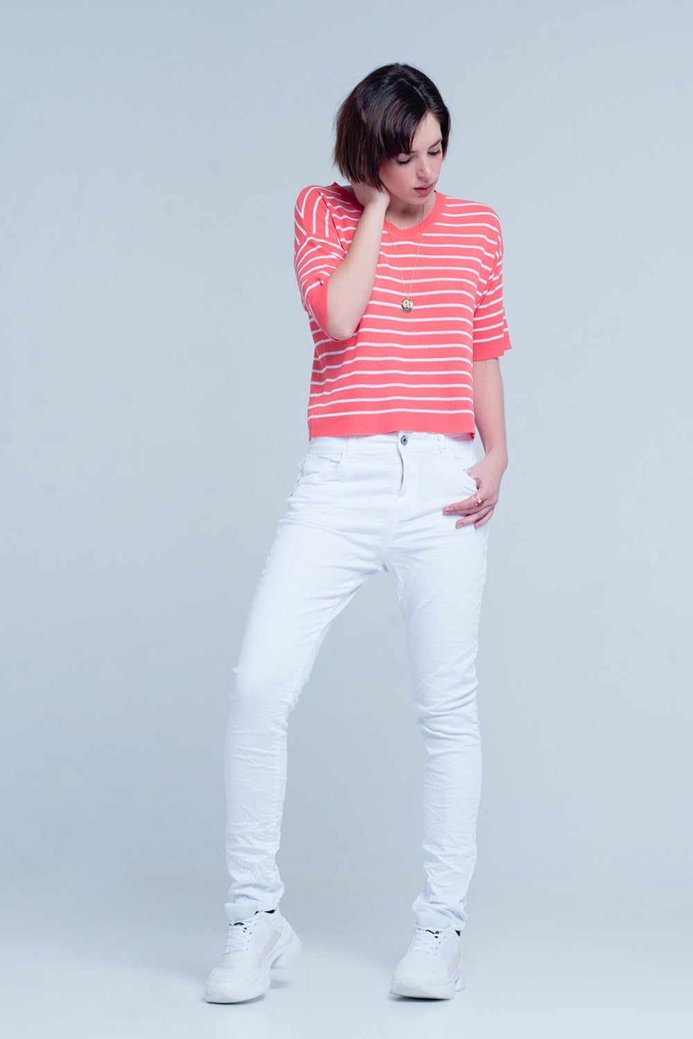 Vaqueros blancos Boyfriend de corte sllim Q2