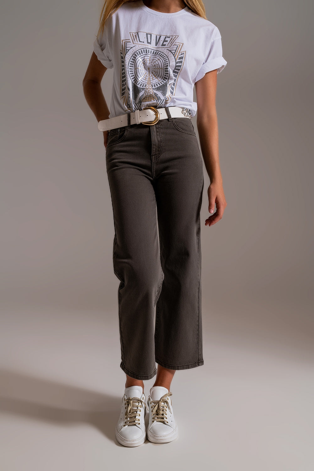 Vaqueros capri color gris de pernera ancha Q2