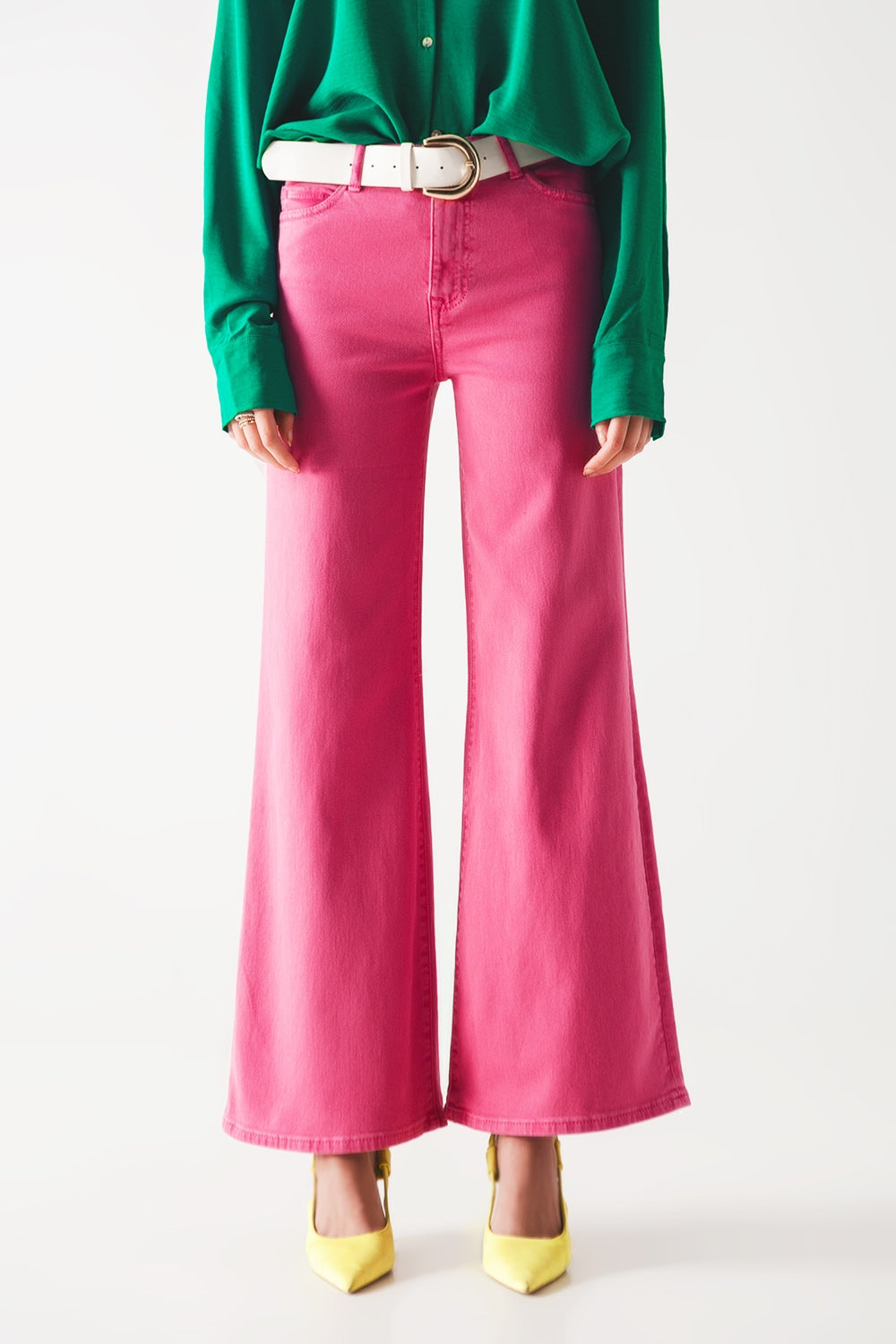 Vaqueros rosa de pernera ancha de mezcla de algodón Q2