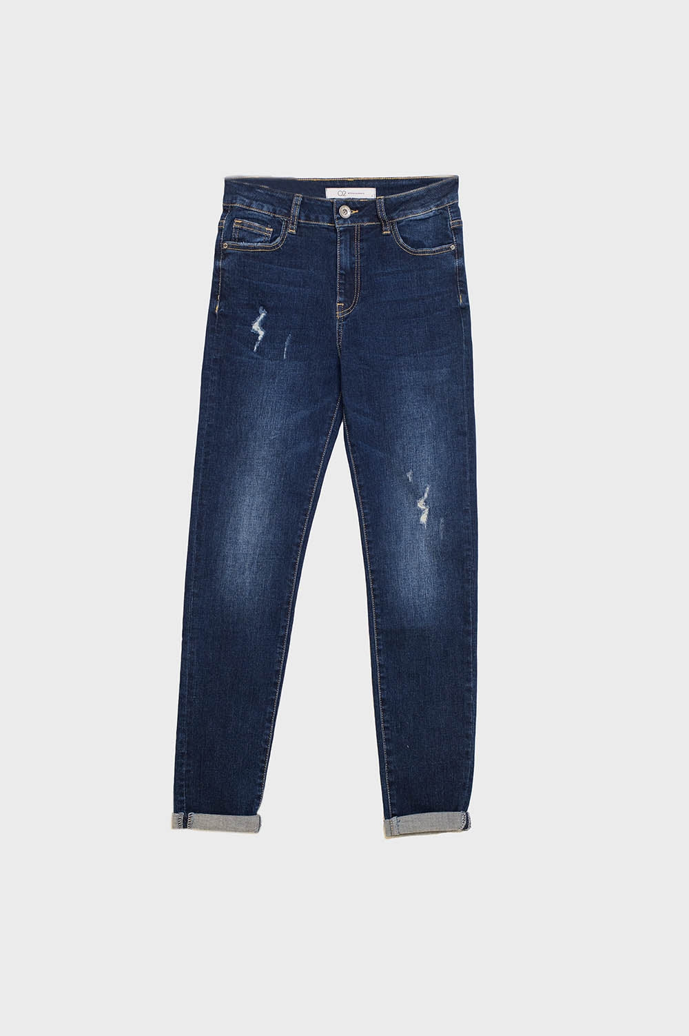 Vaqueros super ajustados desgastados en denim elástico con lavado oscuro Q2