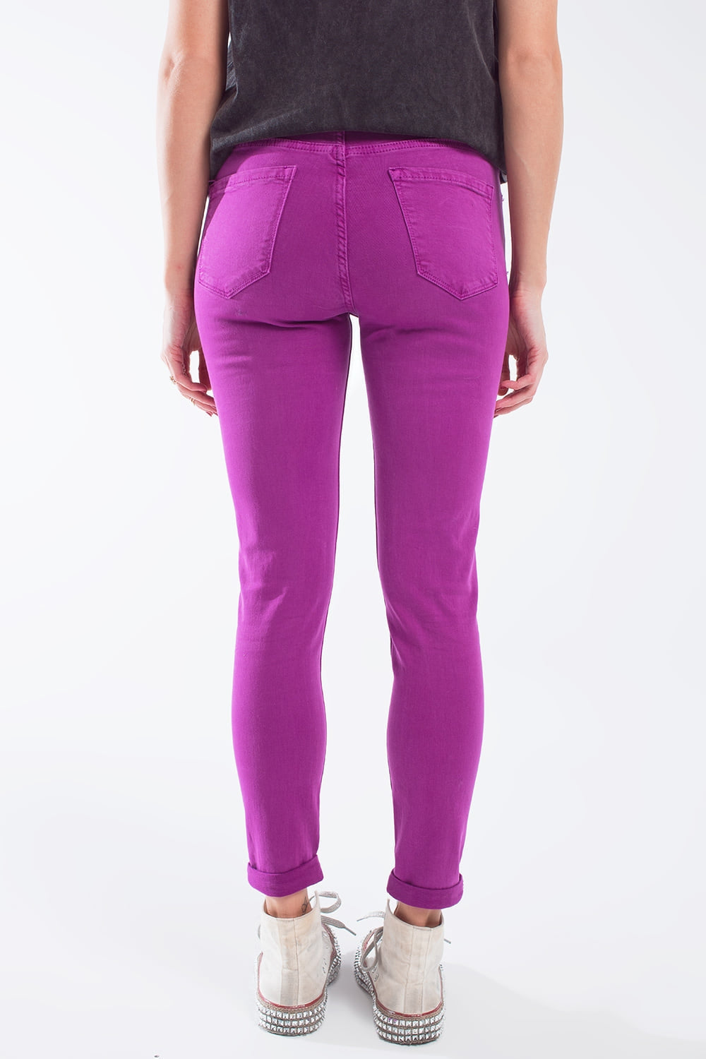 Vaqueros super ajustados tobilleros fucsia con suaves arrugas Q2
