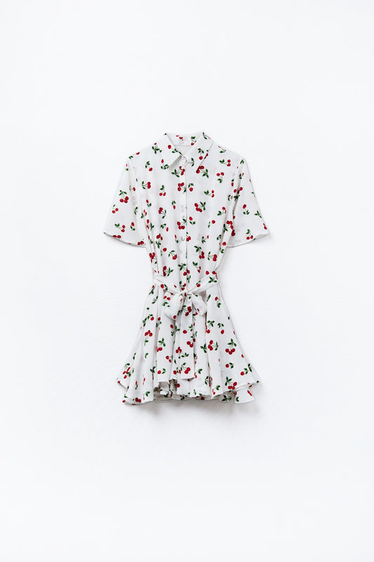 Q2 Vestido camisero corto con estampado de cerezas