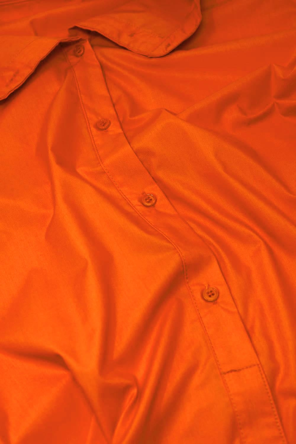 Vestido camisero relajado con mangas cortas globo y volante en naranja Q2