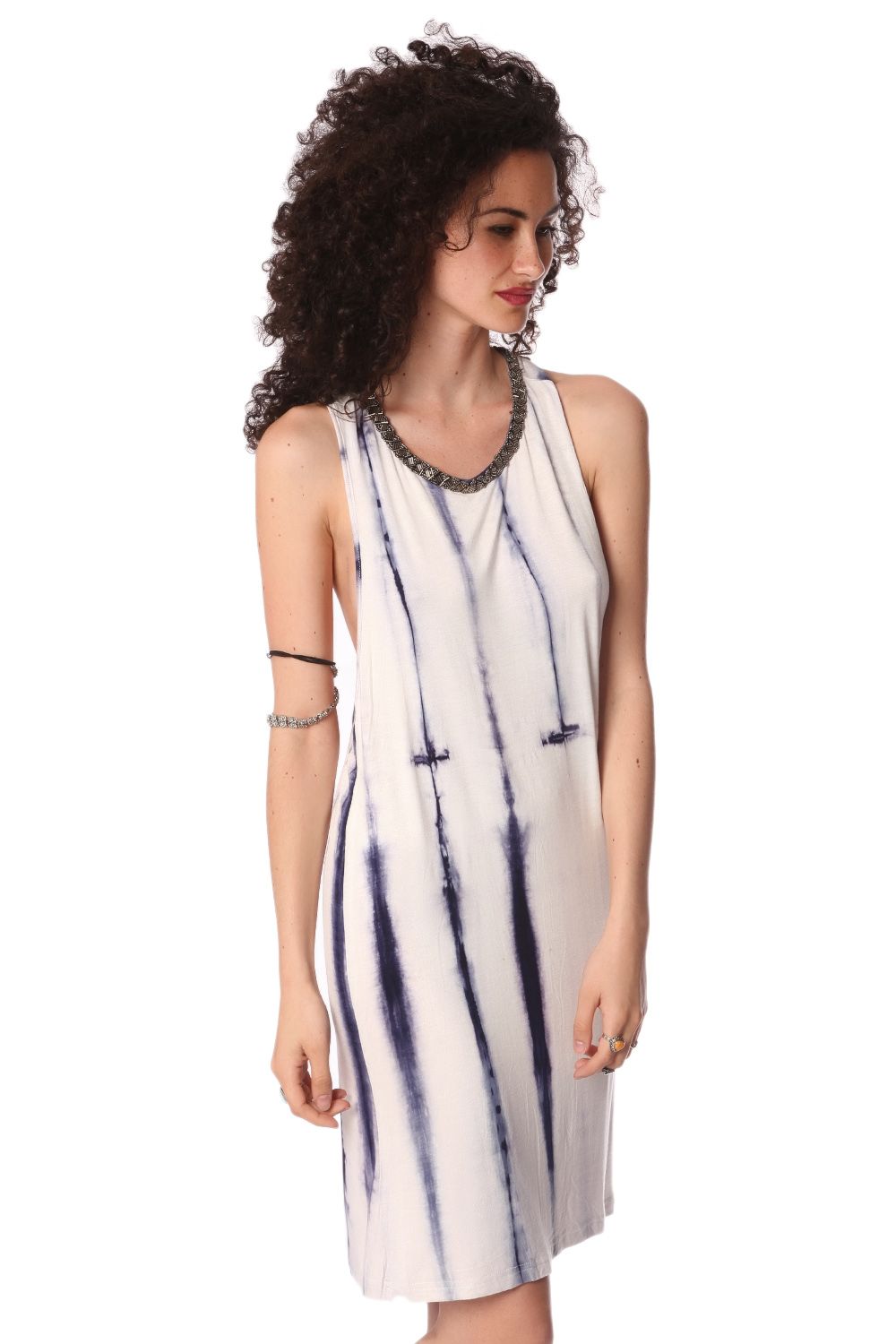 Q2 Vestido camisola efecto teñido azul