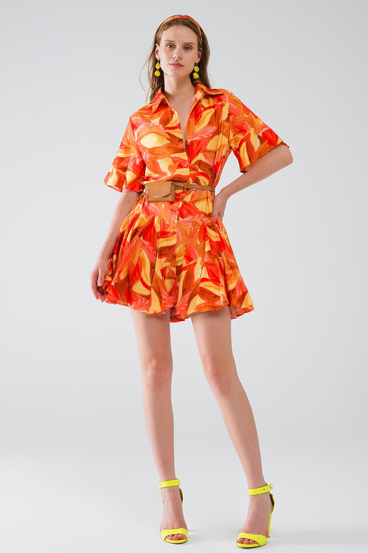 Q2 Vestido corto con estampado abstracto en marrón rojo y marrón