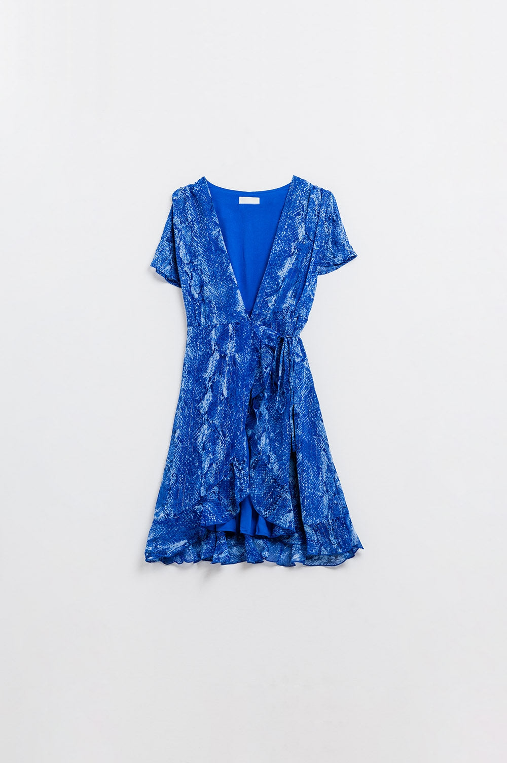 Vestido corto con estampado animal azul y lúrex dorado Q2