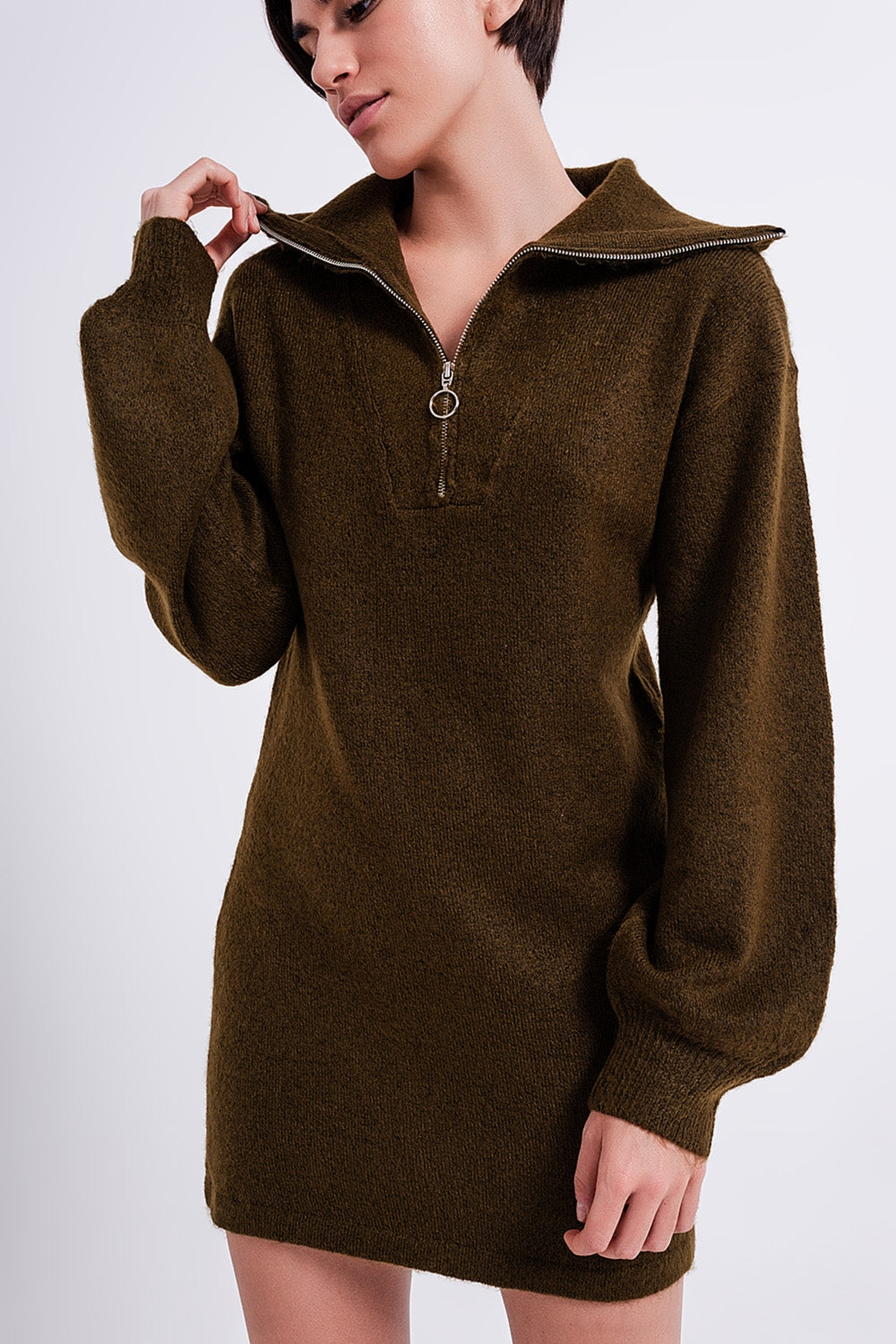 Q2 Vestido corto verde oscuro estilo jersey