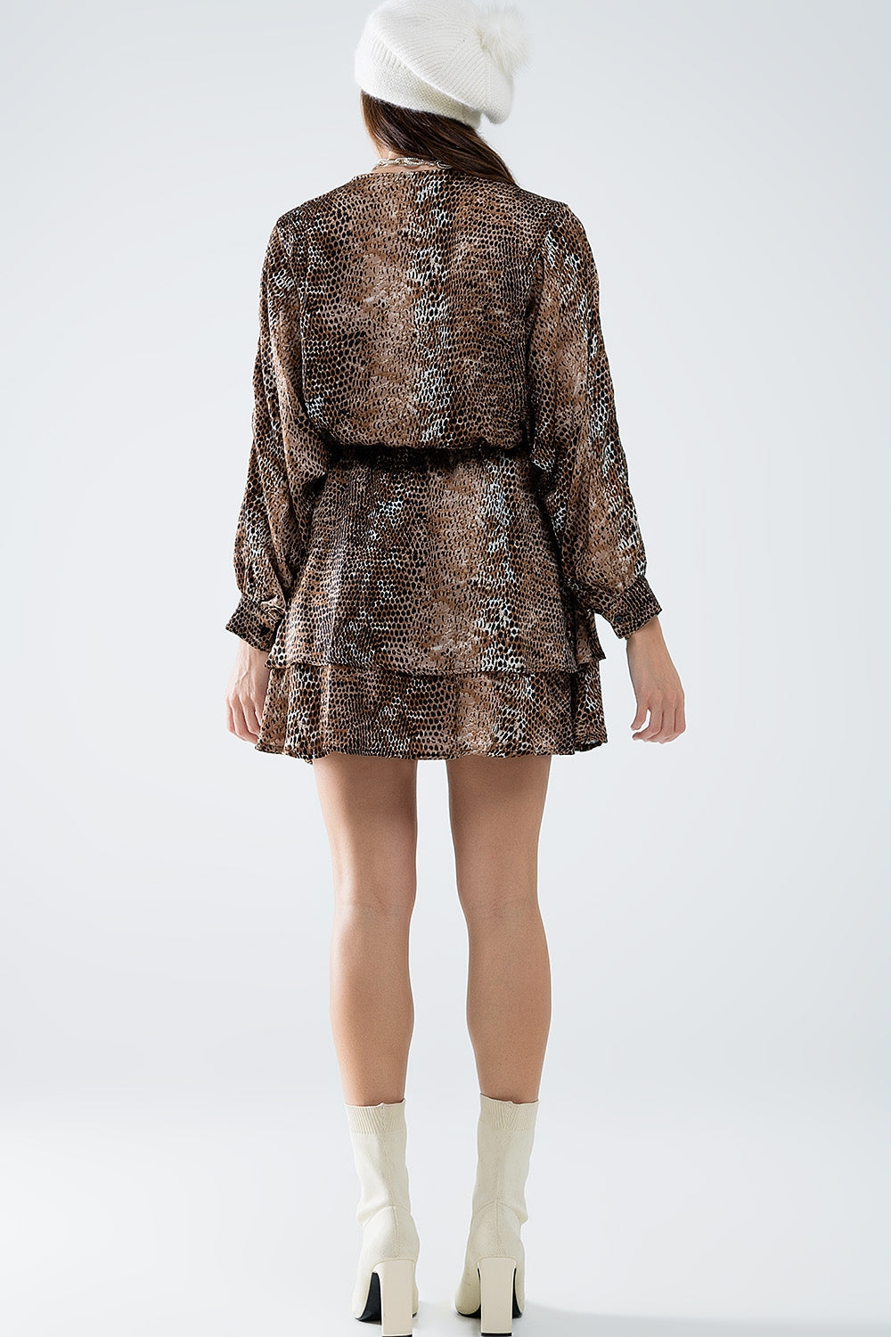 Vestido de gasa con estampado de leopardo marrón Q2