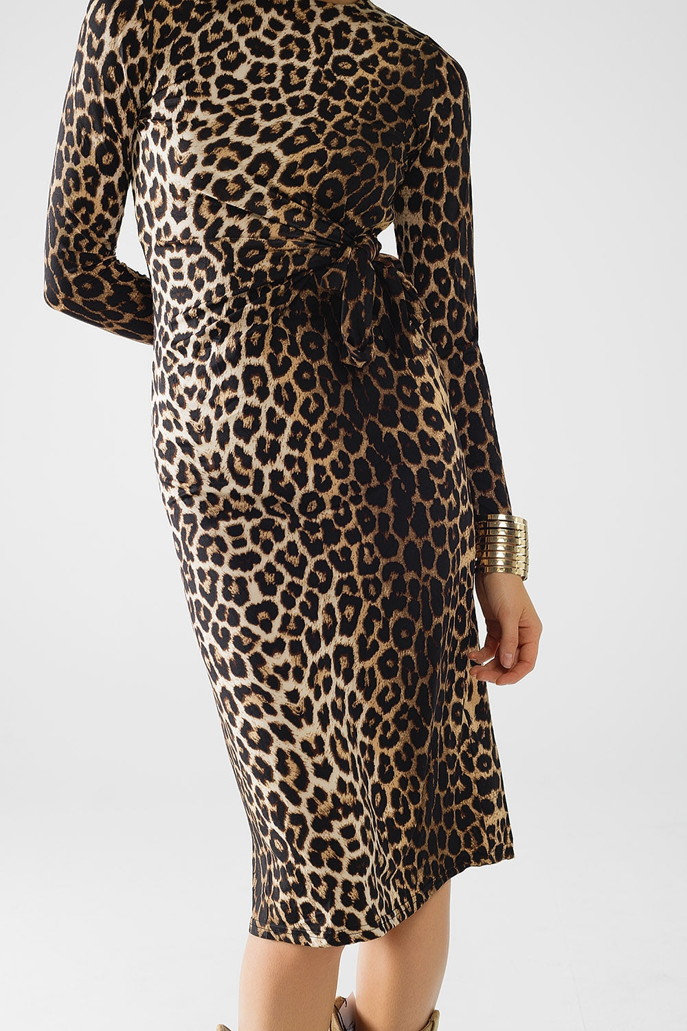 Vestido de Spandex con estampado de leopardo y detalle de lazo Q2