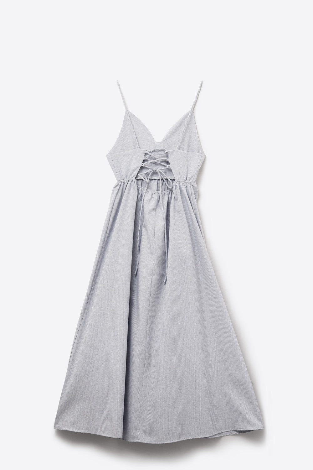 vestido largo azul de rayas con tirantes y espalda entrecruzada Q2