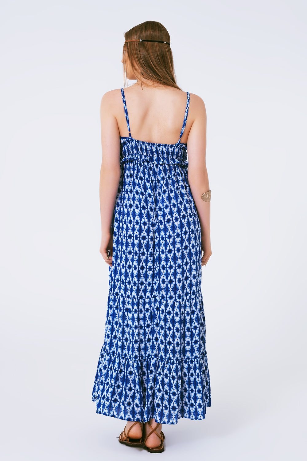 Vestido largo boho estampado con tirantes Q2