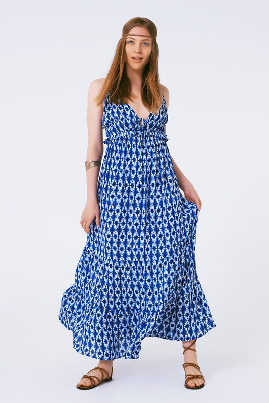 Q2 Vestido largo boho estampado con tirantes