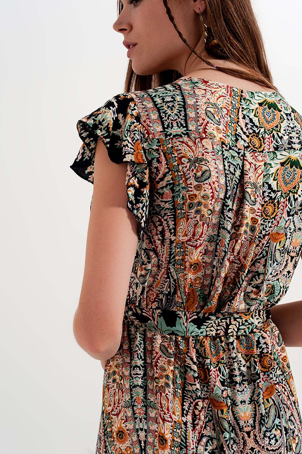 Vestido largo con falda escalonada y estampado de cachemir Q2