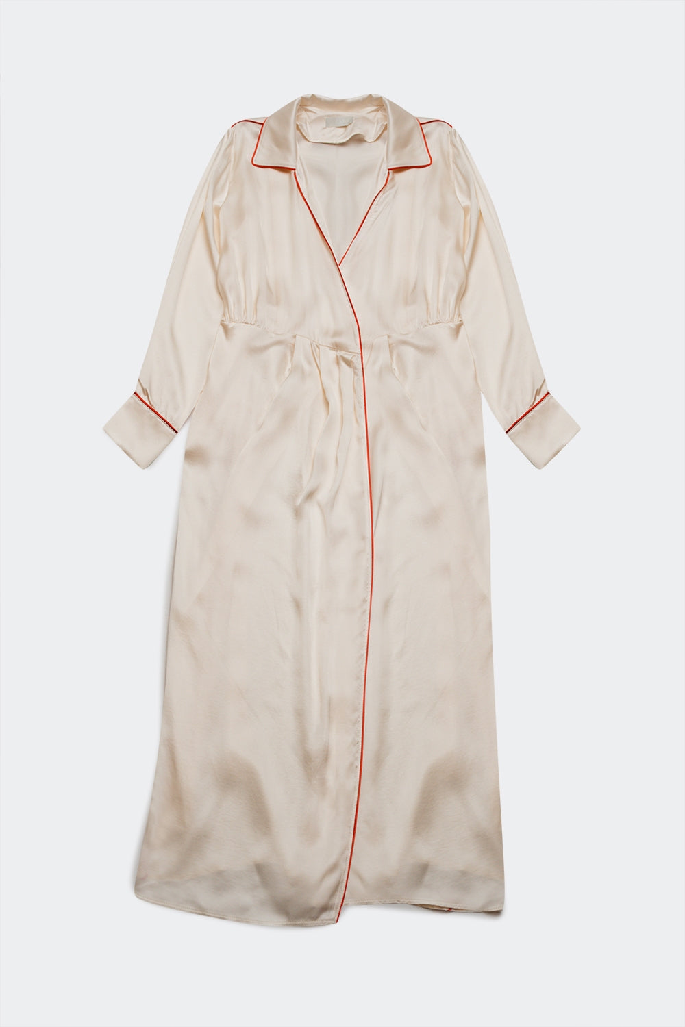 Q2 Vestido largo crema cruzado en la parte delantera de satén