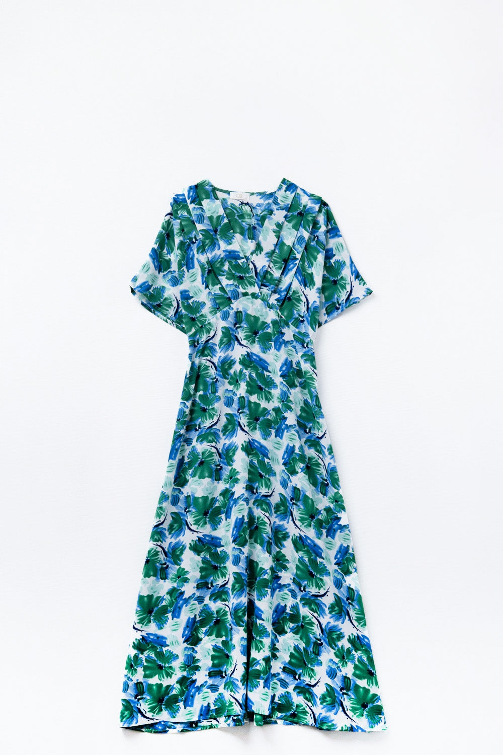 Vestido maxi con estampado floral en tejido de satén con mangas caídas Q2