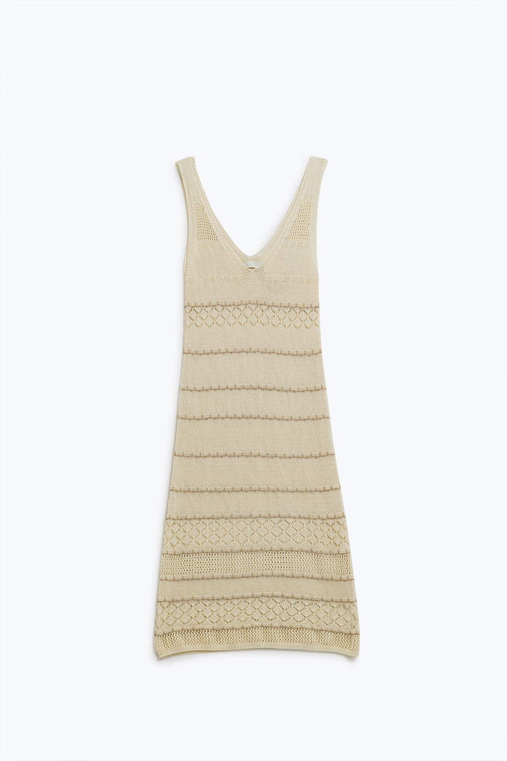 Q2 Vestido Midi Crema Sin Mangas Con Escote En V Y Diseño De Crochet