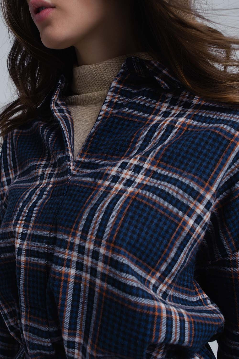 Vestido midi de cuadros azul marino Q2