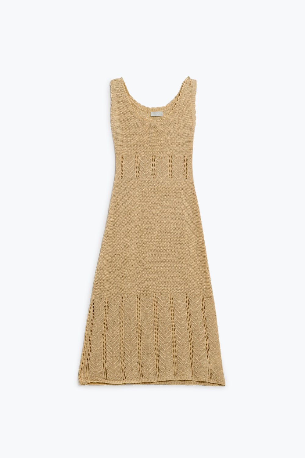 Q2 Vestido midi de punto beige sin mangas y cuello redondo