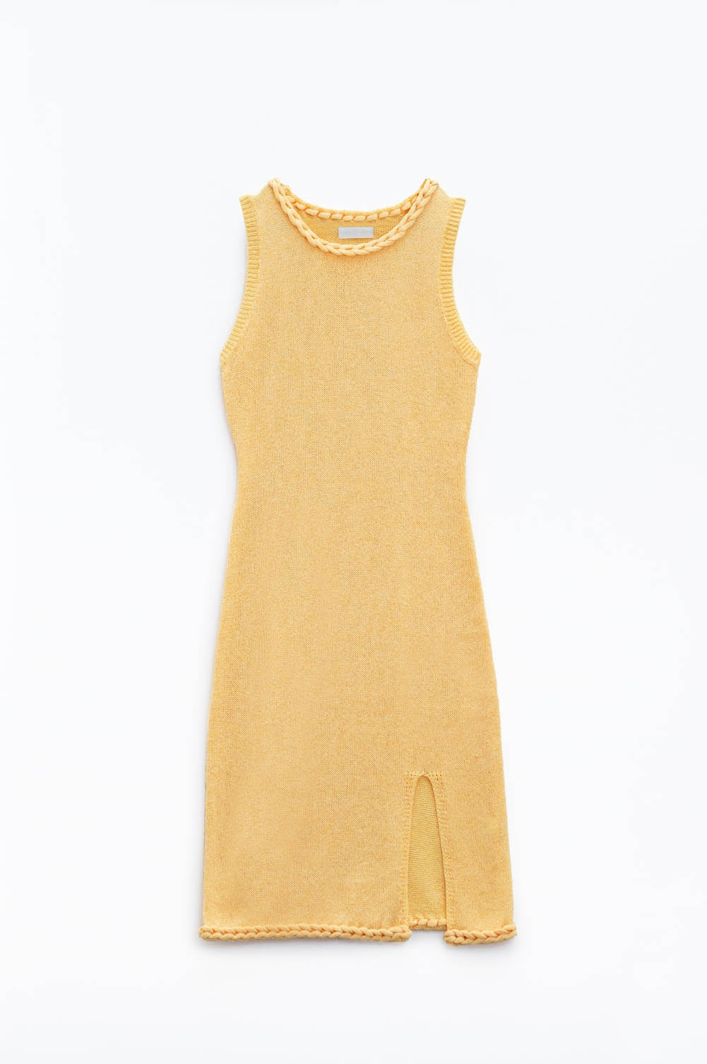 Vestido midi de punto con detalle trenzado en amarillo Q2