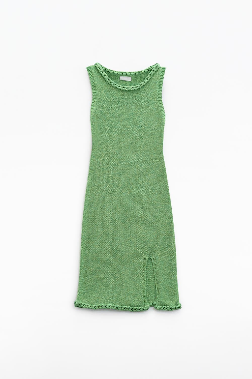 Vestido midi de punto con detalle trenzado en verde Q2