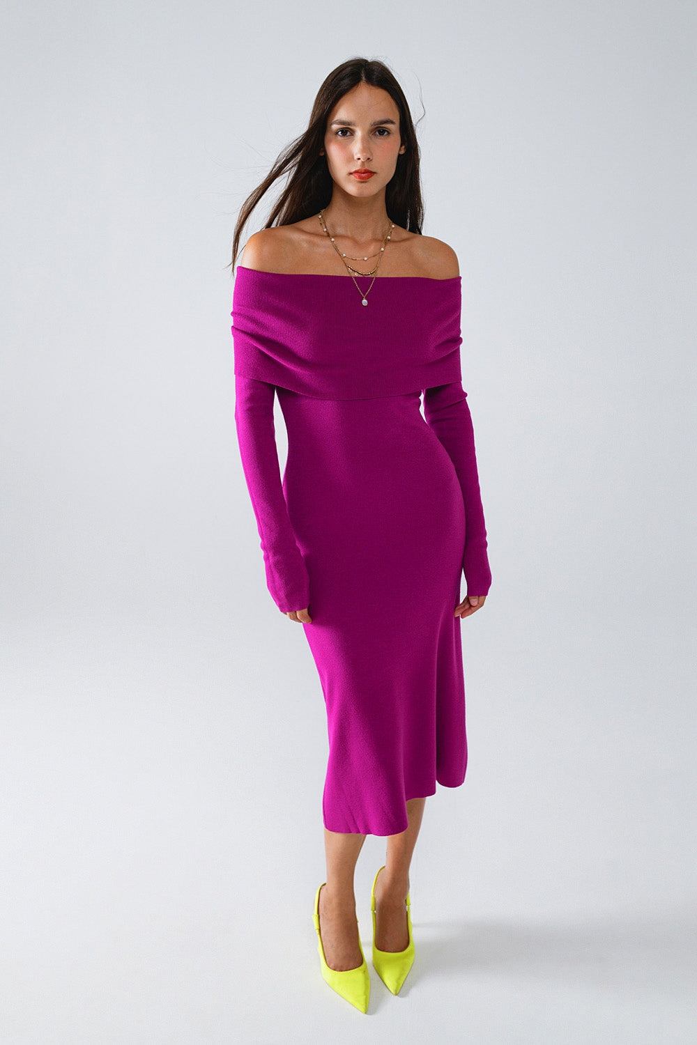 Vestido Midi de Punto Folover Badot en Magenta Q2