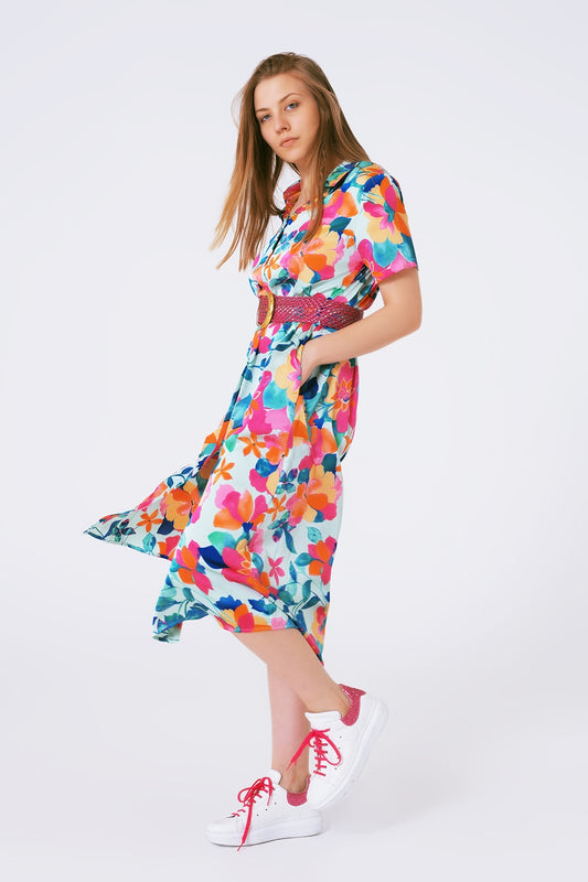 Q2 Vestido midi en raso suave con estampado de flores