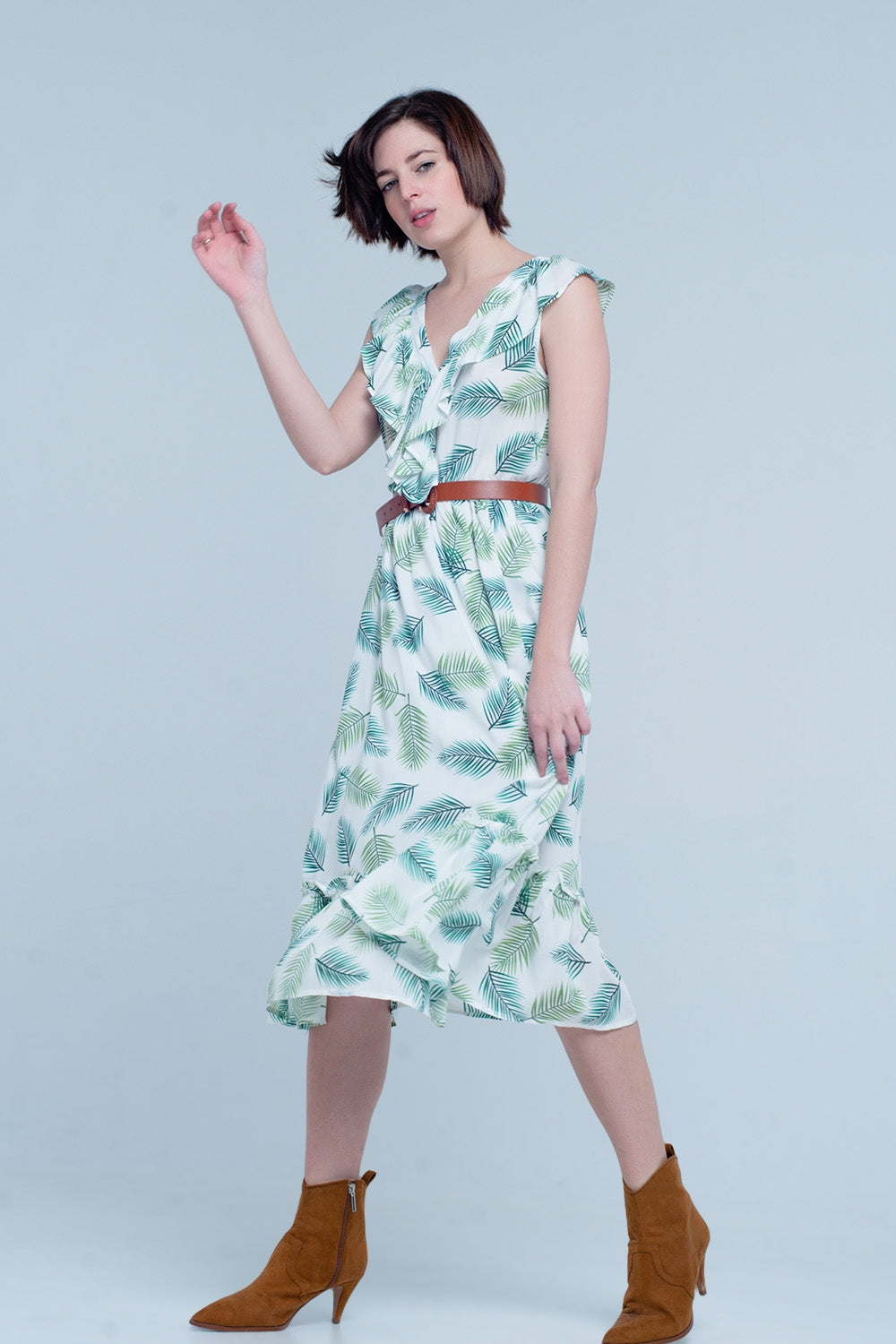 Vestido midi estampado de flores tropical Q2