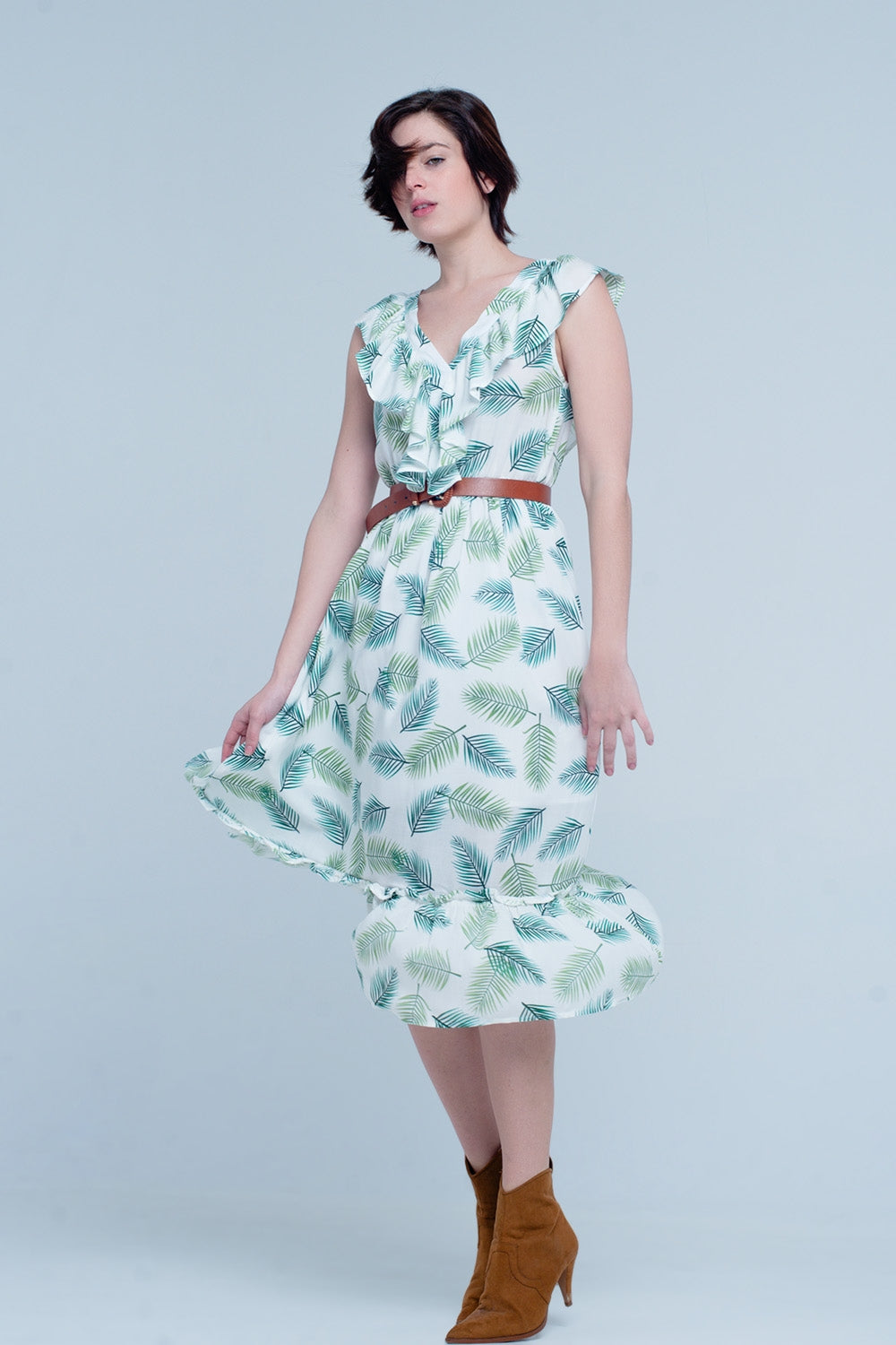 Vestido midi estampado de flores tropical Q2