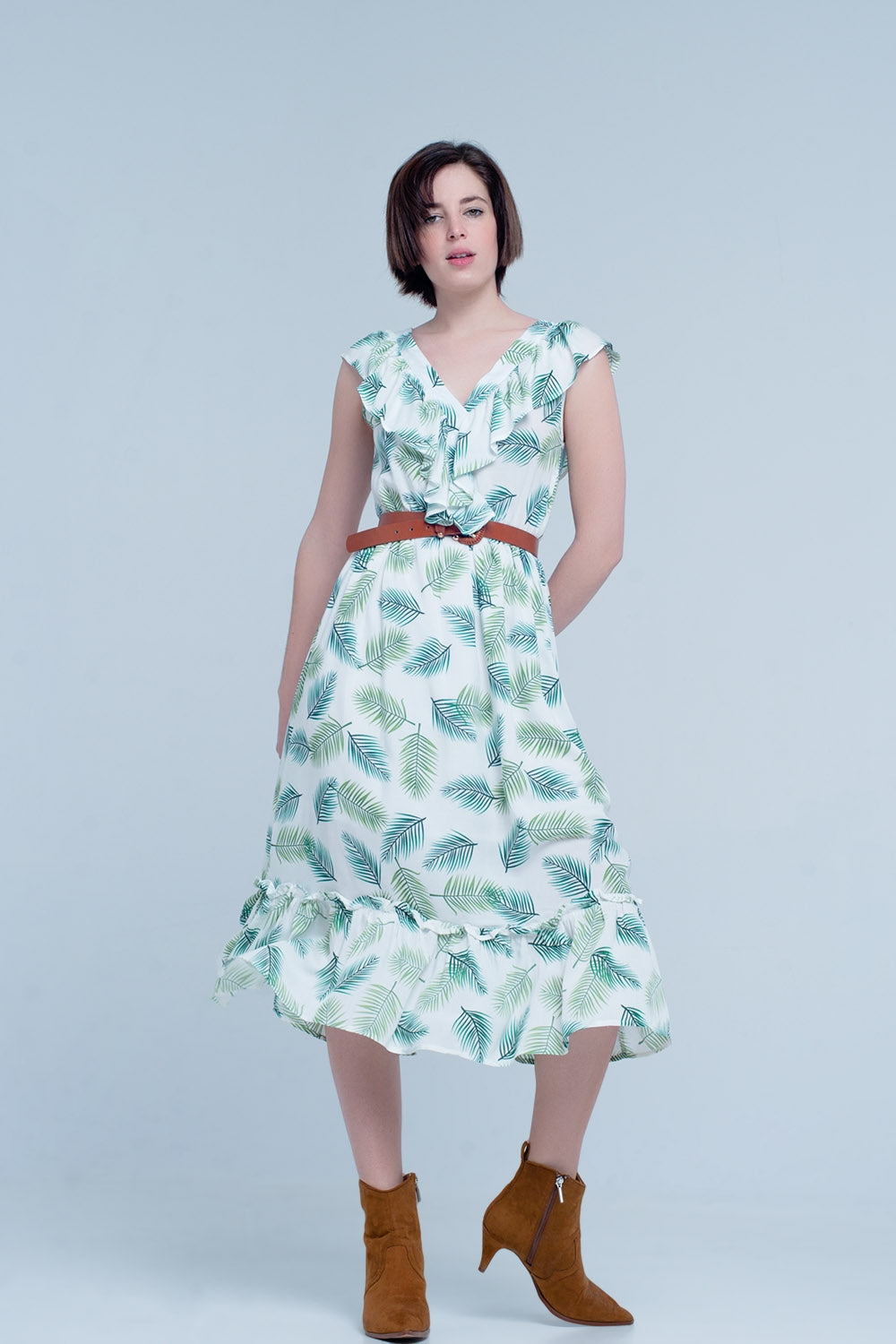 Vestido midi estampado de flores tropical Q2