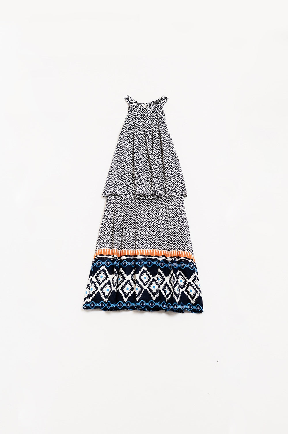 Q2 Vestido Midi Halter A Capas En Blanco y Negro