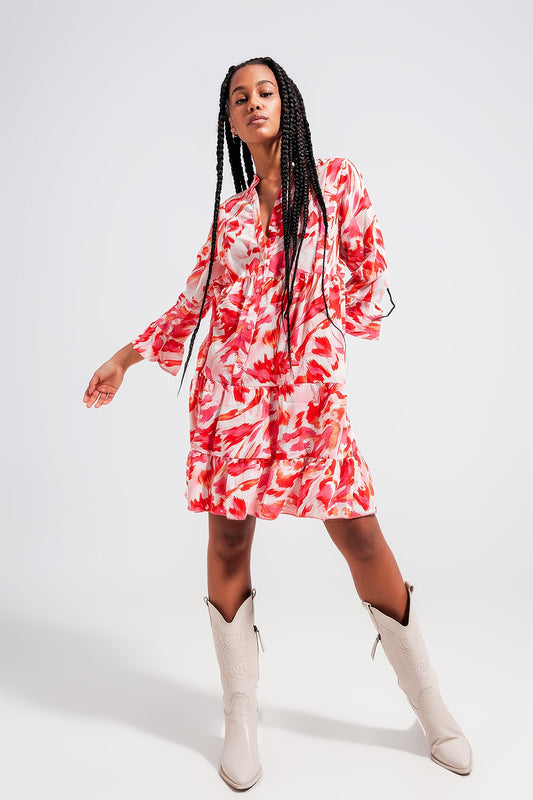 Q2 Vestido mini escalonado fuchsia