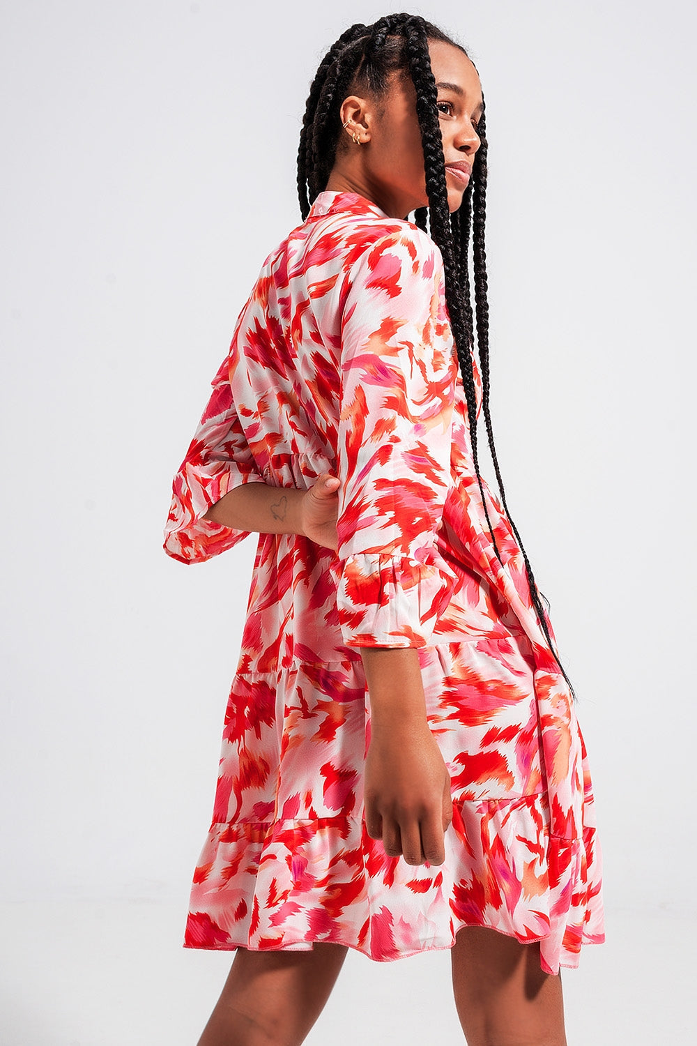 Vestido mini escalonado fuchsia Q2