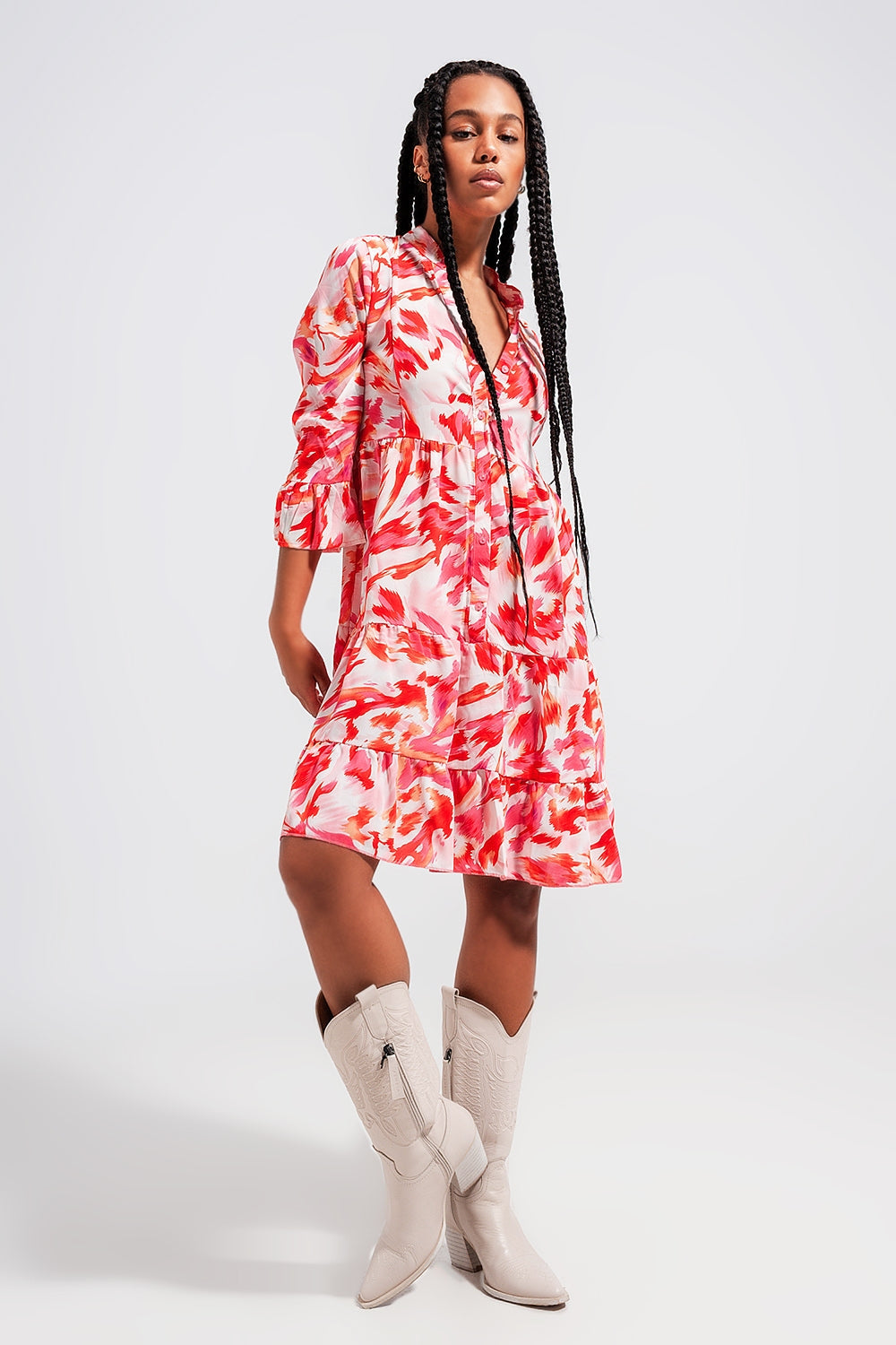 Vestido mini escalonado fuchsia Q2